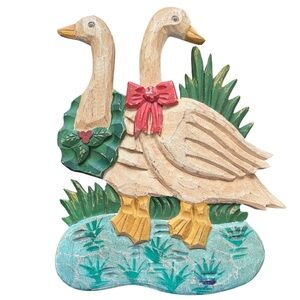 VTG hand carved/painted decorative Wooden Goose Wall Art